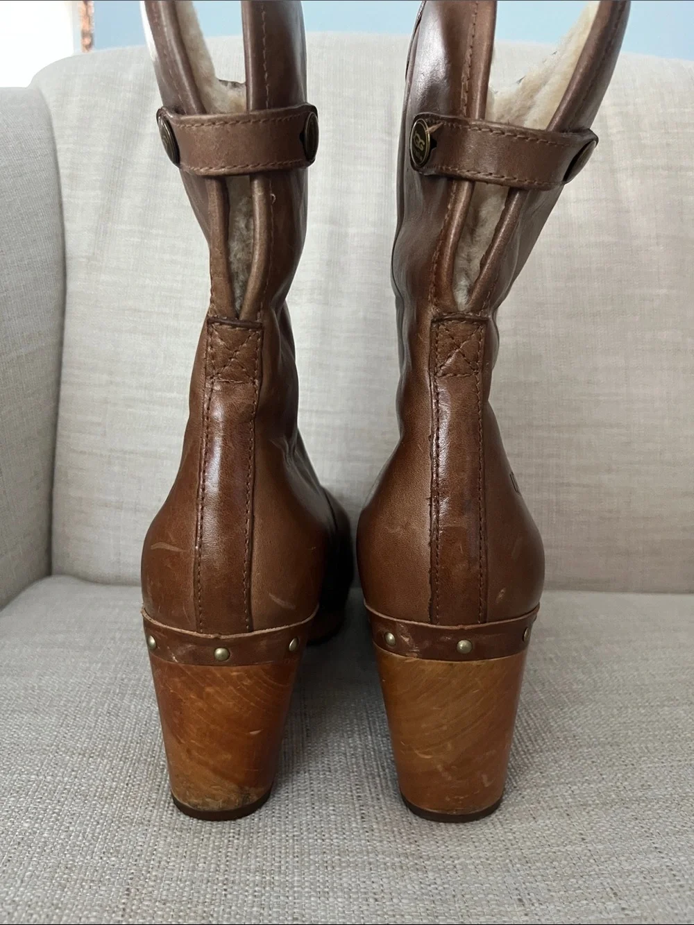 UGG Brown Leather Clog Heeled Boots - Picture 5 of 12